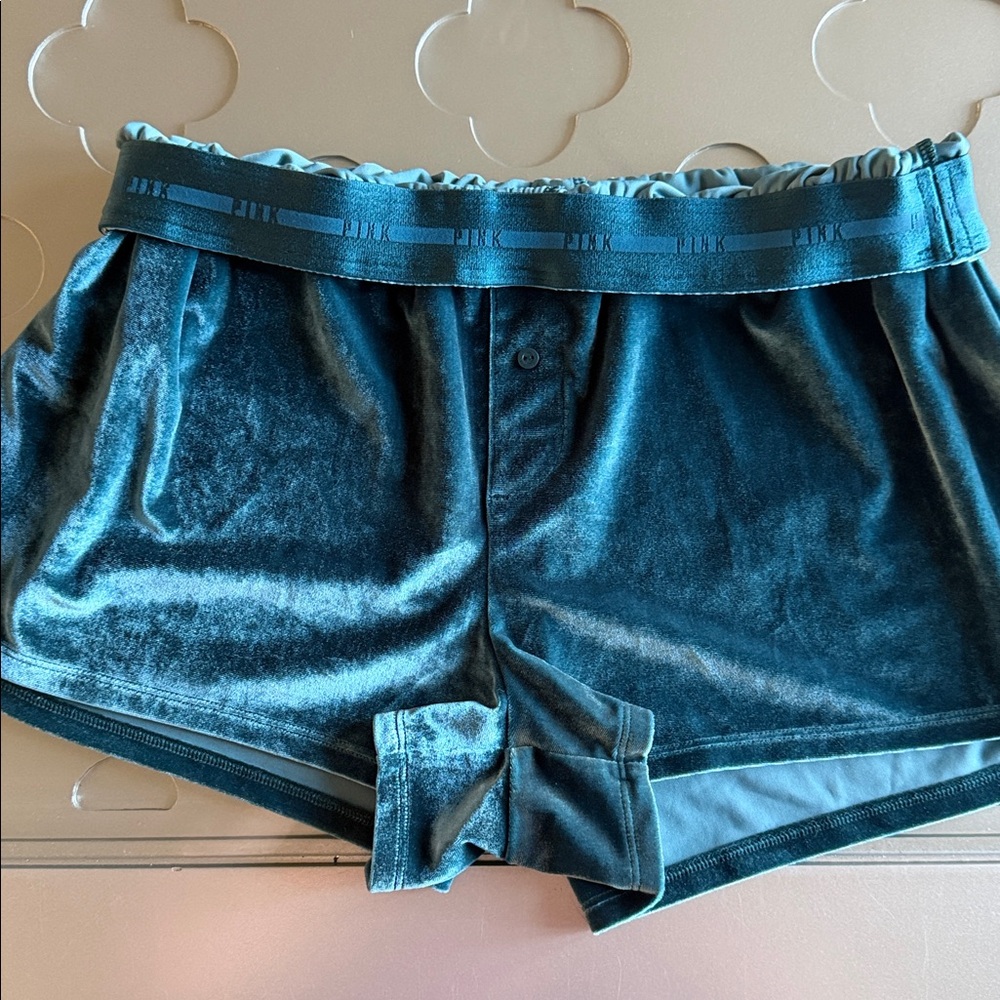 Victoria's Secret PINK Rhinestone Green Velvet Velour Boxer Shorts Size S - Picture 5 of 13